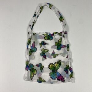 Butterfly Beach Tote Bag Womens Large White Multicolor Butterfly Print Sheer